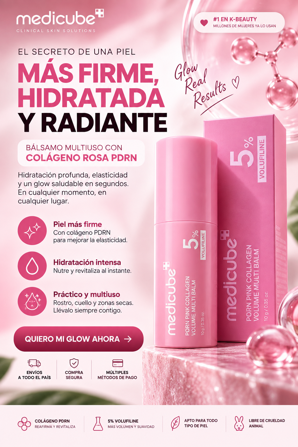 Cuidados intensos y tecnología para una piel radiante. El Medicube PDRN Pink Collagen Balm combina hidratación y cuidado en un solo producto.